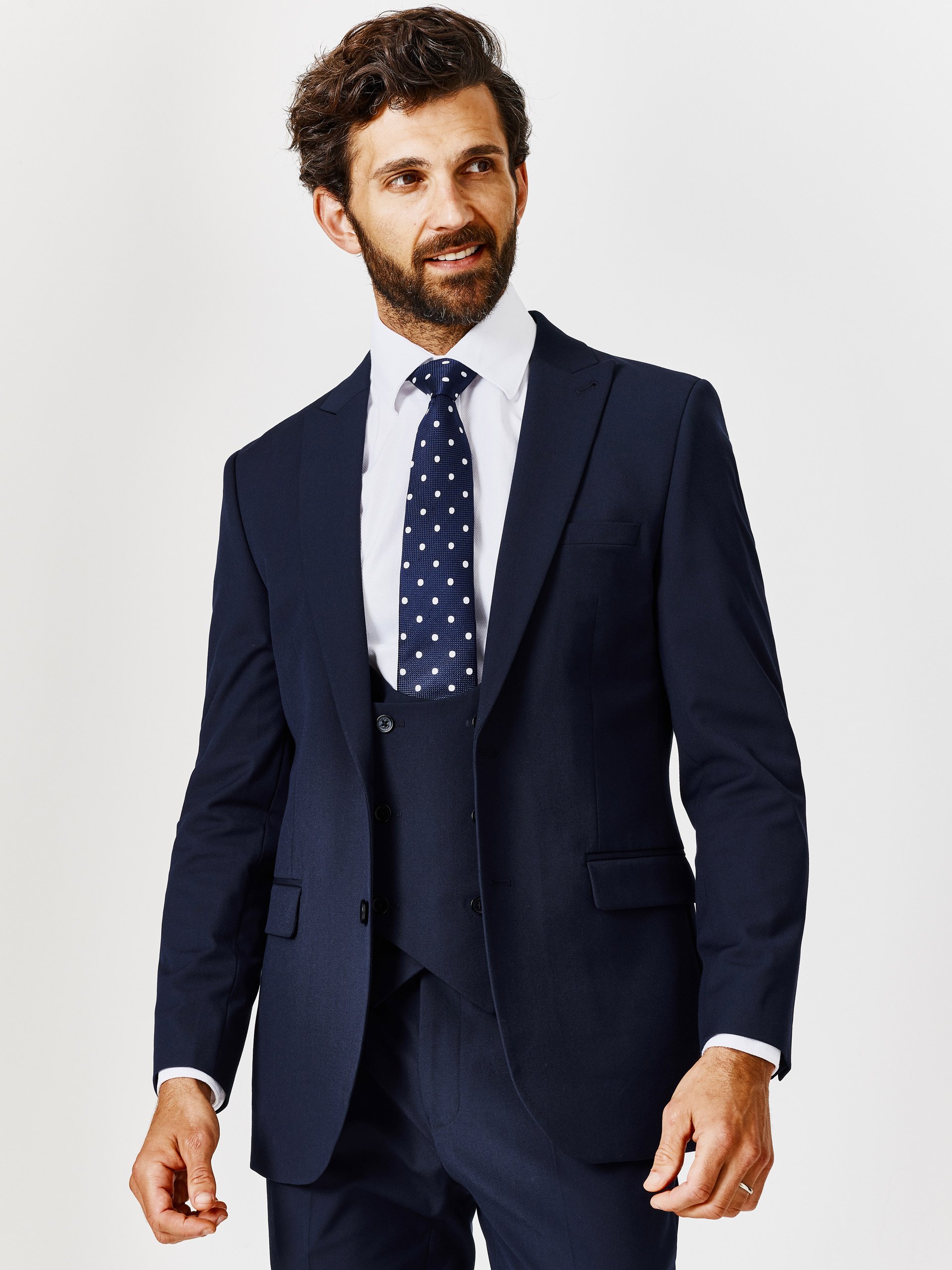 『TSJ SUITS 3P NAVY L』 Slim Fit Navy Plain Three Piece Suit | Slater Menswear