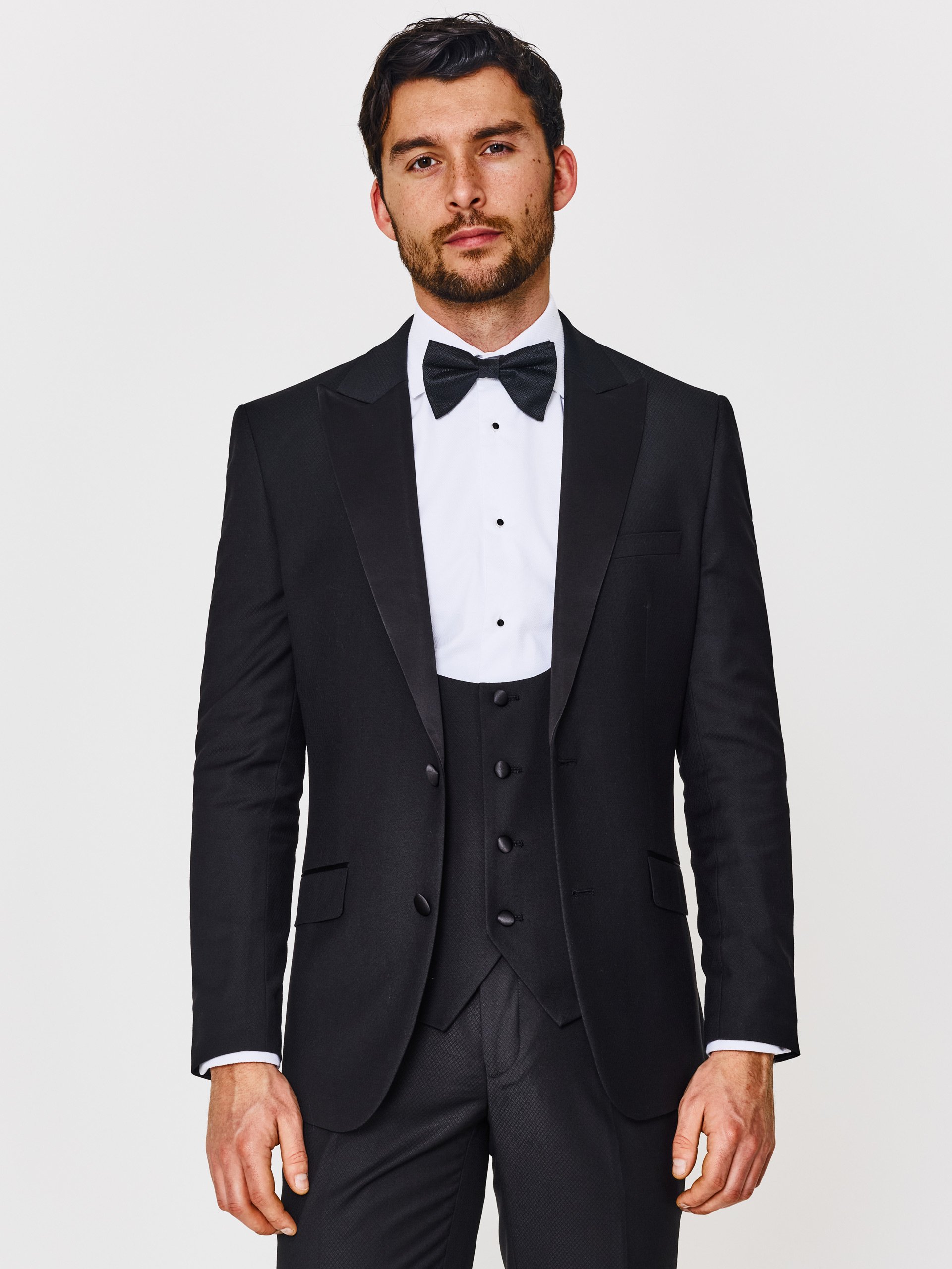 Tailored Fit Black Three Piece Tuxedo | Slater Menswear