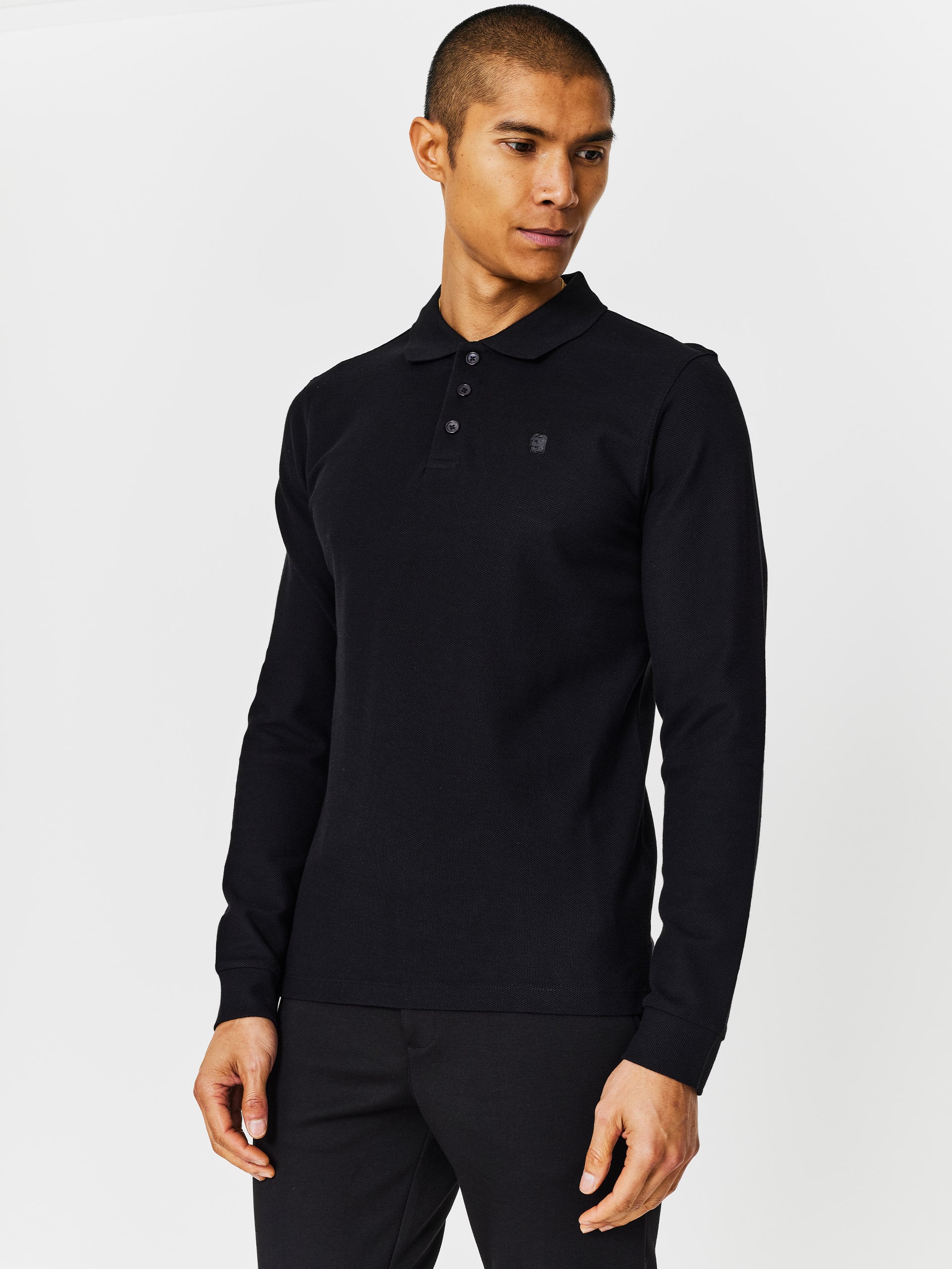 Black Textured Long Sleeve Polo Shirt Black Textured Long Sleeve Polo Shirt