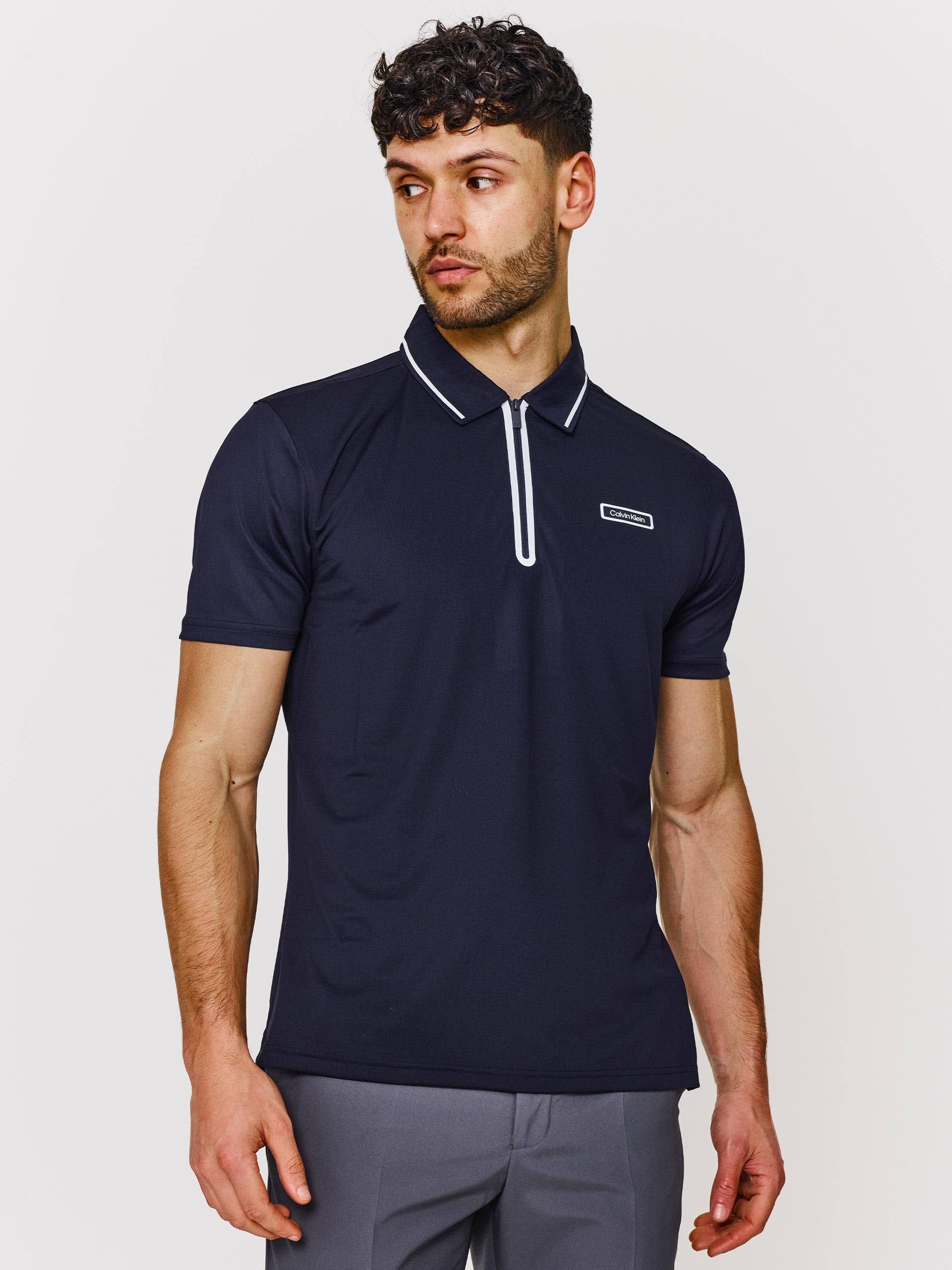 Tailored Fit Navy Belmont Zip Golf Polo Shirt L
