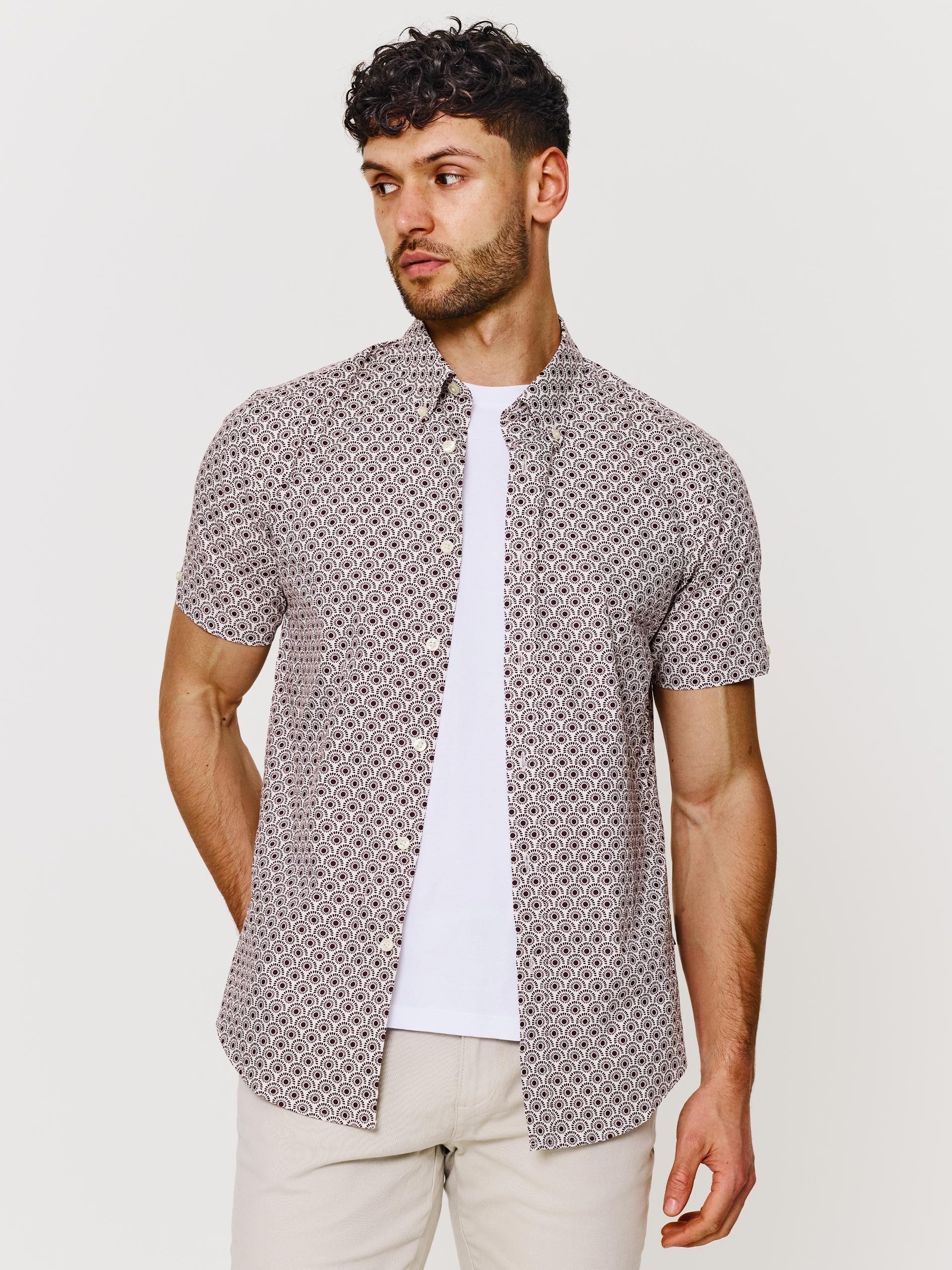 Regular Fit Blue Wave Print Short Sleeve Shirt | Slater Menswear