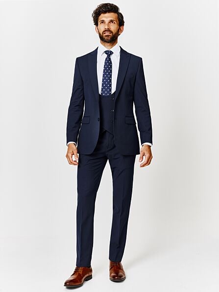 Slim Fit Navy Plain Three Piece Suit