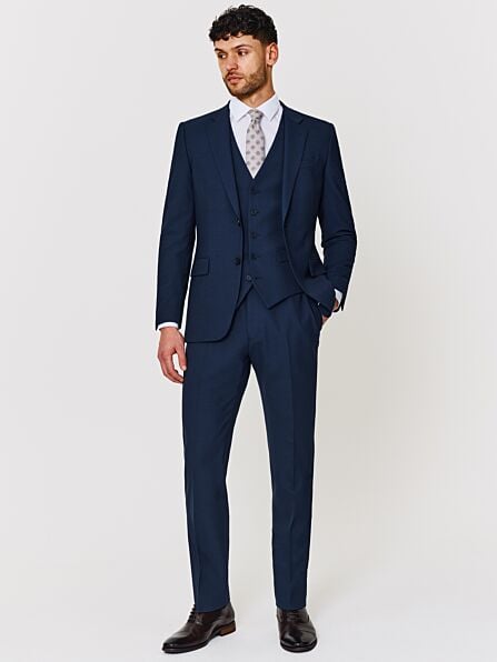 Slim Fit Navy Plain Three Piece Suit