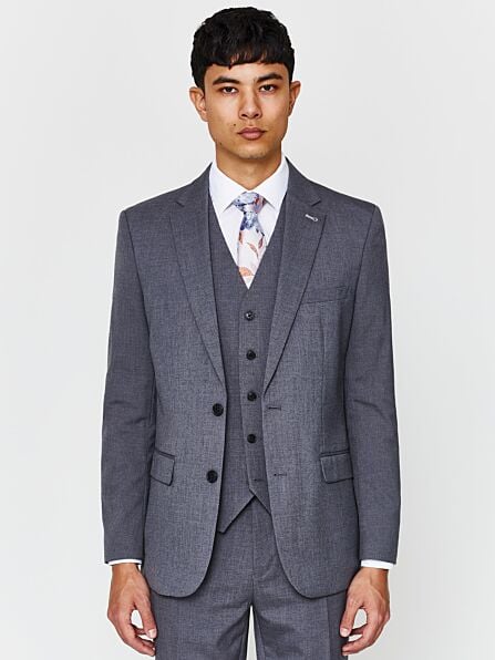 Tailored Fit Charcoal Plain Three Piece Suit