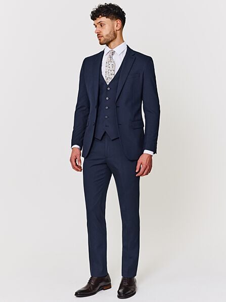 Slim Fit Navy Plain Three Piece Suit