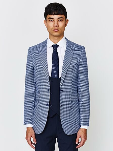 Slim Fit Blue Dogtooth Contrasting Three Piece Suit