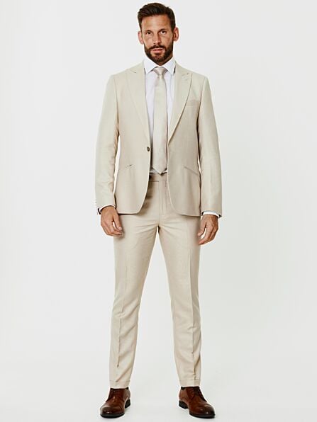 Slim Fit Beige Two Piece Suit