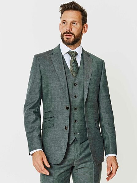 Slim Fit Sage Green Plain Three Piece Suit