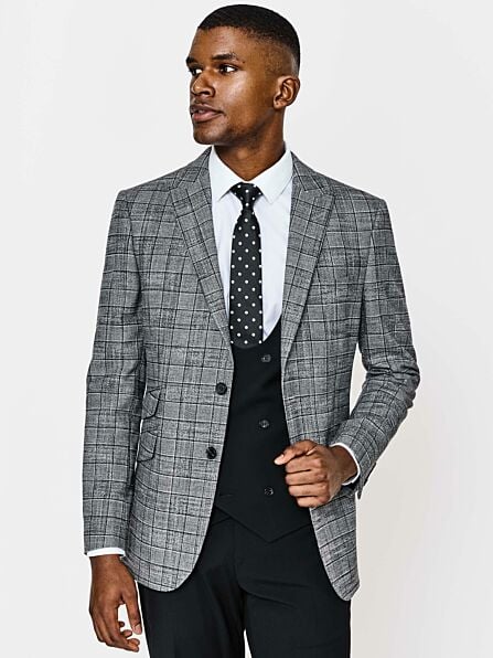 Slim Fit Grey & Black Check Contrasting Three Piece Suit