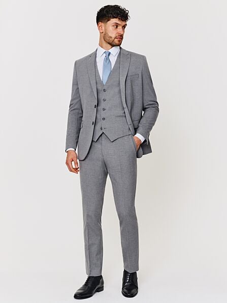 Slim Fit Grey Plain Three Piece Suit