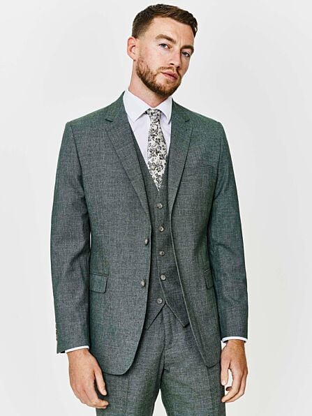 Tailored Fit Green Textured Three Piece Suit