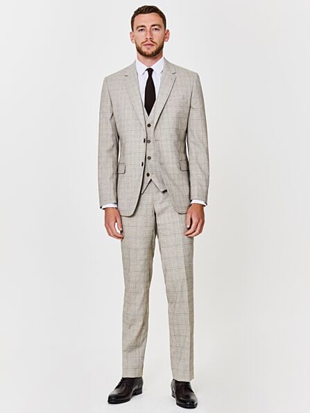 Tailored Fit Beige Check Three Piece Suit
