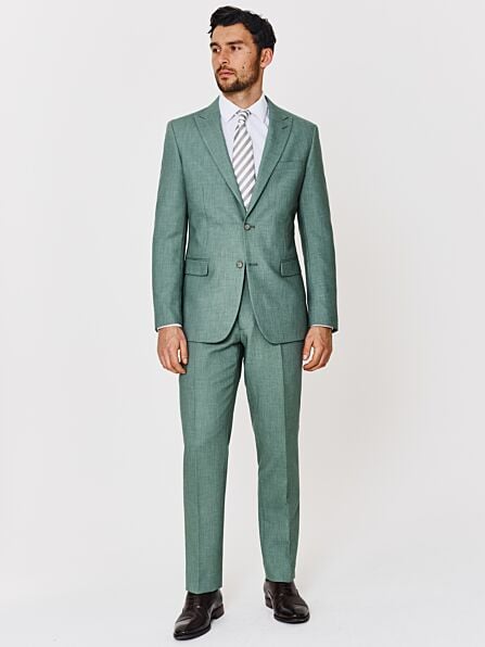 Slim Fit Green Plain Two Piece Suit