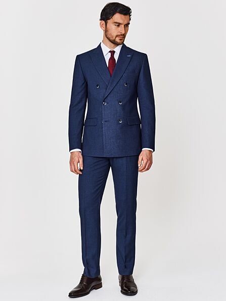 Tailored Fit Blue Fleck Double Breasted Two Piece Suit