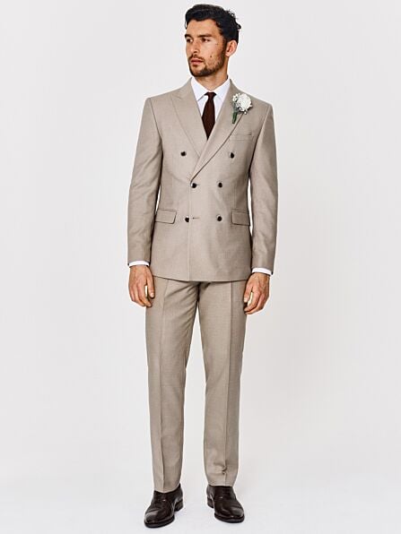Tailored Fit Beige Fleck Double Breasted Two Piece Suit