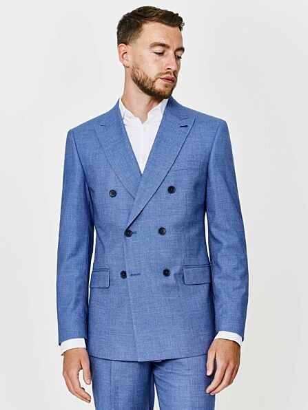 Tailored Fit Light Blue Textured Double Breasted Two Piece Suit