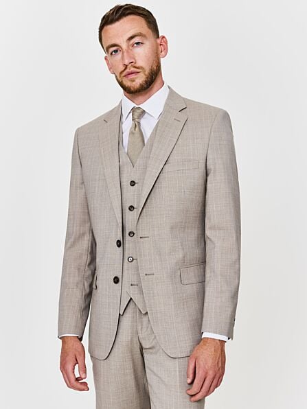 Tailored Fit Beige Pinstripe Three Piece Suit