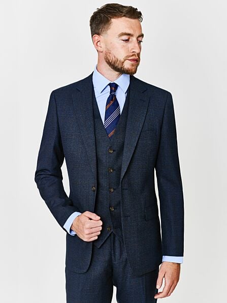 Tailored Fit Blue & Brown Check Three Piece Suit