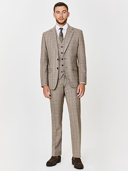 Tailored Fit Light Brown Check Three Piece Suit