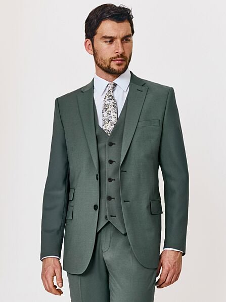 Tailored Fit Green Plain Three Piece Suit