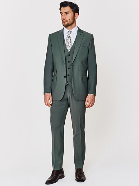 Tailored Fit Green Plain Three Piece Suit