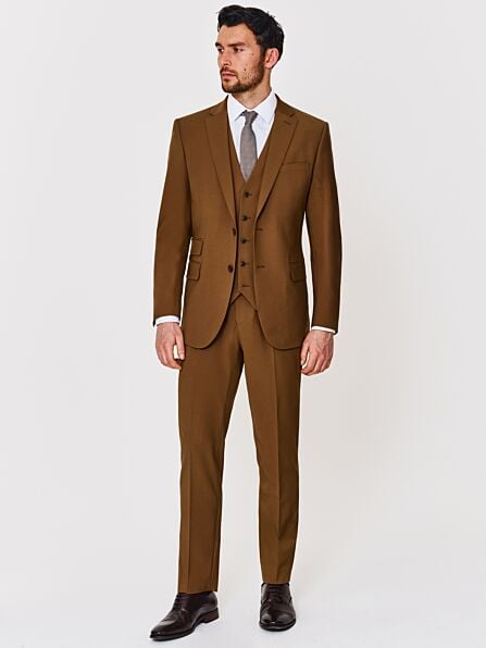 Tailored Fit Tan Plain Three Piece Suit