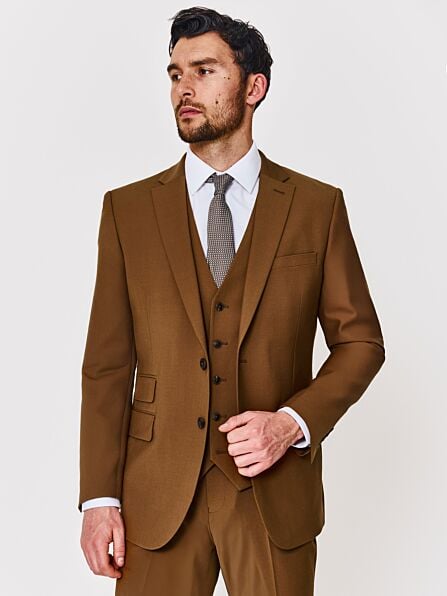 Tailored Fit Tan Plain Three Piece Suit