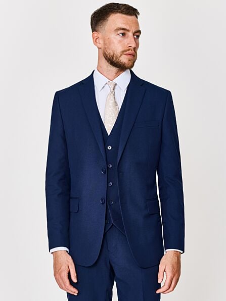 Slim Fit Blue Plain Three Piece Suit