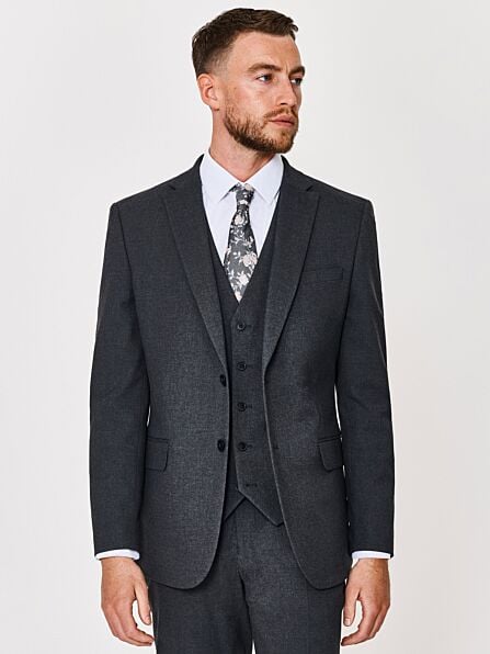 Slim Fit Charcoal Plain Three Piece Suit
