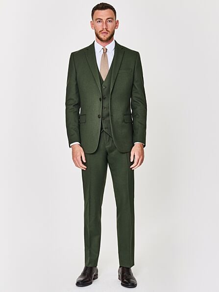 Slim Fit Khaki Herringbone Three Piece Suit
