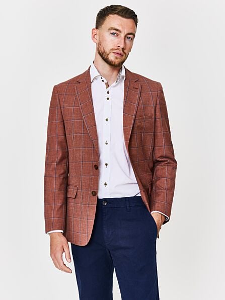 Tailored Fit Orange Check Blazer