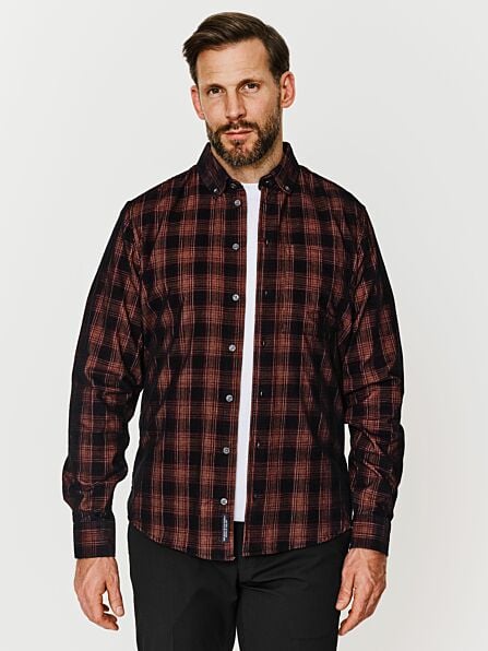 Regular Fit Burgundy Anton Cord Check Long Sleeve Shirt