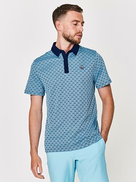 Navy Yarn Dyed Bohemian Jacquard Golf Polo Shirt