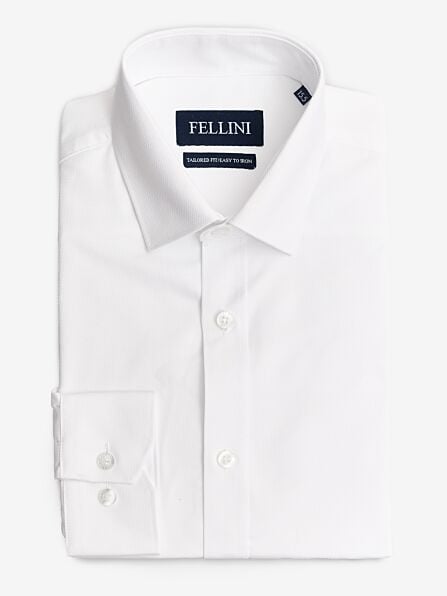 Tailored Fit White Textured Long Sleeve Shirt