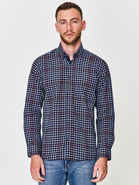 Regular Fit Navy Check Long Sleeve Shirt