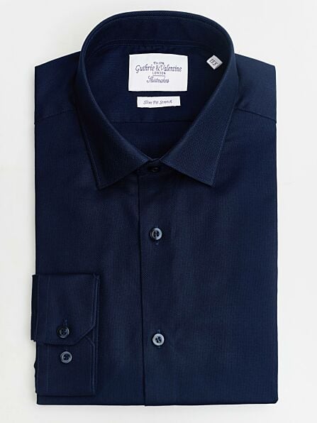 Slim Fit Navy Textured Long Sleeve Shirt