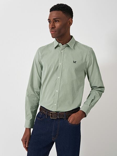 Classic Fit Green Mirco Gingham Check Long Sleeve Shirt