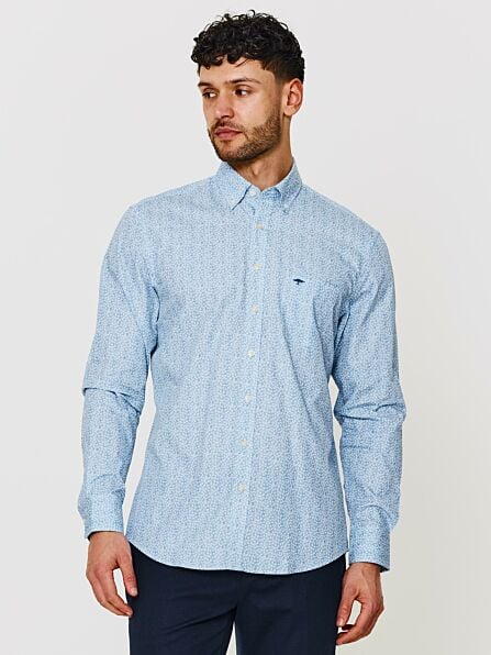 Modern Fit Blue & Yellow Geometric Floral Long Sleeve Shirt