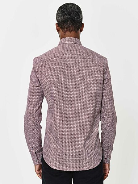 Tailored Fit Burgundy Geometric Print Long Sleeve Shirt