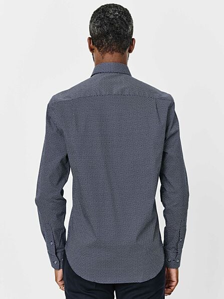 Tailored Fit Navy Geometric Long Sleeve Shirt