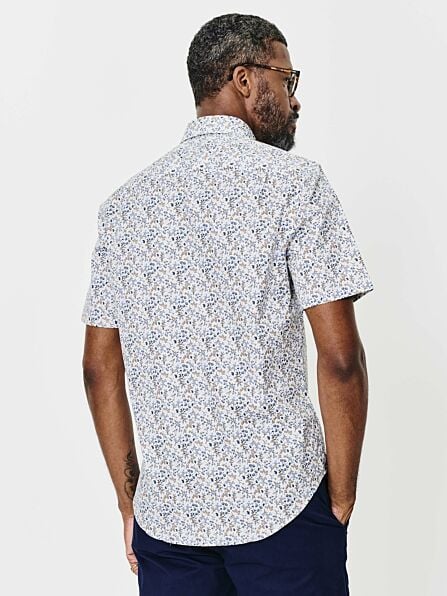 Tailored Fit Blue & Brown Ditsy Floral Short Sleeve Shirt