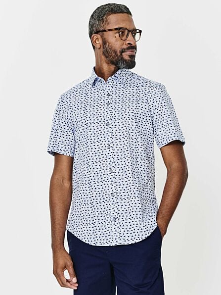 Tailored Fit Blue Floral Short Sleeve Shirt