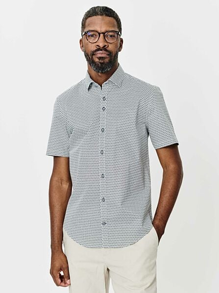 Tailored Fit Green Floral Short Sleeve Shirt