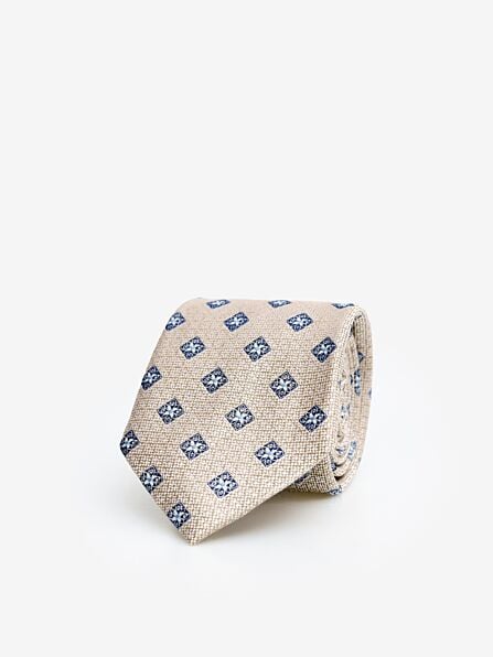 Classic Stone & Blue Diamond Motif Silk Tie