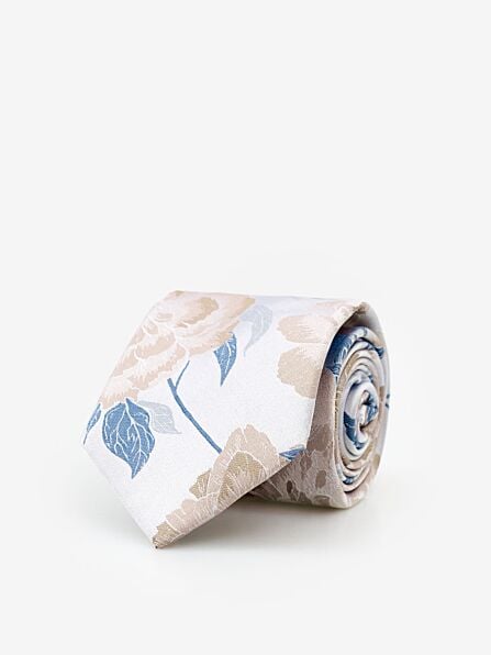 Classic Stone & Blue Floral Silk Tie