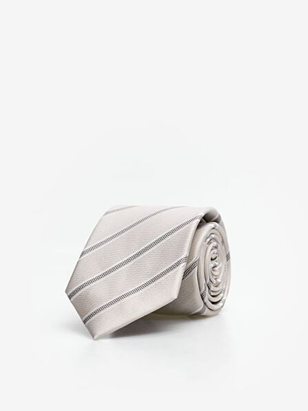 Slim Ecru Stripe Silk Tie