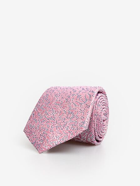 Classic Pink Leaf & Dot Silk Tie