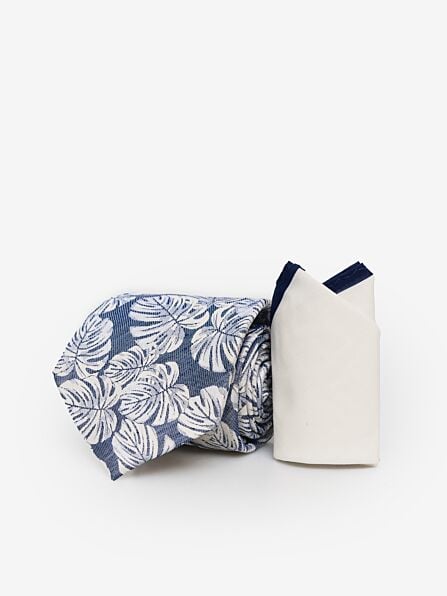 Classic Tropical Leaf Tie & Pocket Square Set