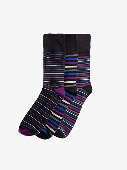 Three Pack of Stripe, Plain and Dotted Socks