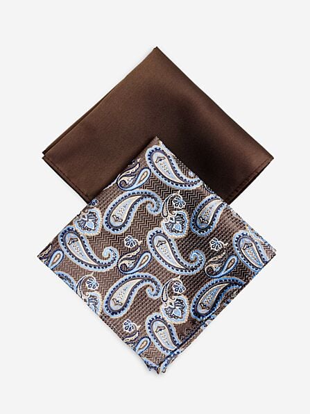 Two Pack of Tan Paisley Pocket Squares